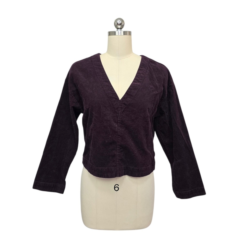 Madewell Corduroy V-Neck Top Deep Purple Long‎ Sleeve Cotton Women's Small Boho
